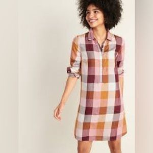 Old navy pullover shirt dress pink plaid small
